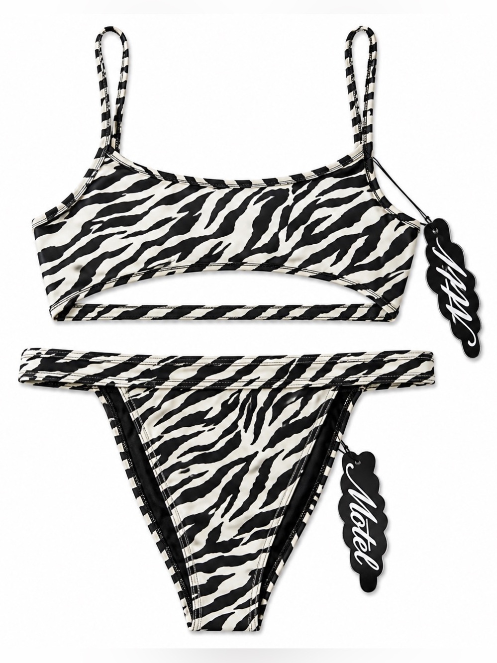 NWT Motel Rocks Bulvya Zebra Bikini Set Black Cream Y2K Swim Size M